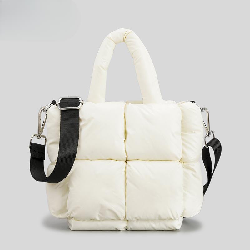 VIA ROMA Schoudertas van verenkatoen, eenvoudige zachte crossbodytas, vierkante gevulde schoudertas voor dames beige