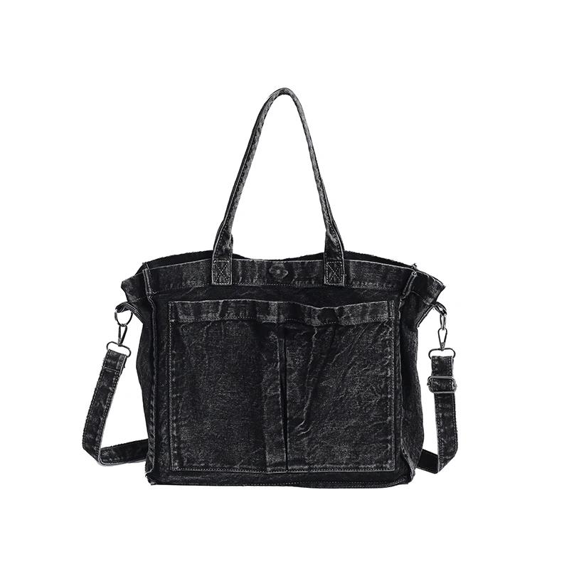 Sports bag Grote denim crossbodytas met rits, effen kleur, veelzijdige, modieuze, zachte, eenvoudige, trendy schoudertas
