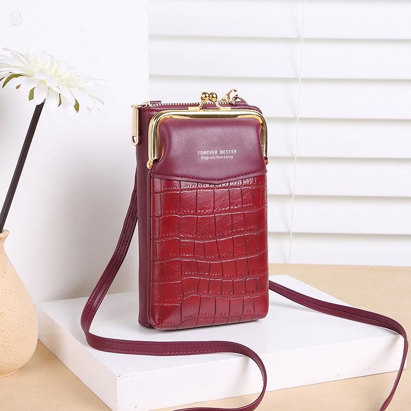 NK39UR Dames kleine handtas Mode Dames Crossbody Tassen Lange portefeuilles PU lederen schoudertas Messenger Bag Kaart Telefoon Clutch Portemonnee 10.5x5x19cm wijnrode kleur