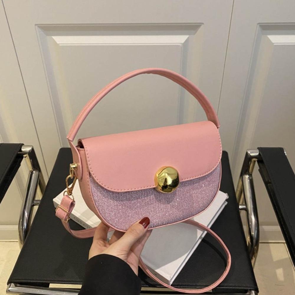 Shunhong Half circle Sequin  Crossbody Bag Luxury Women Shoulder Bag Fashion Saddle Bag  Dinner Party roze