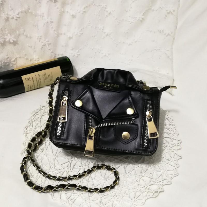 Best-Jewelry & Ornaments Nieuwe Vrouwen Ketting Motorfiets Schouder Klinknagel Jas Tassen Messenger Bag Leren Handtassen voor Meisjes zwart