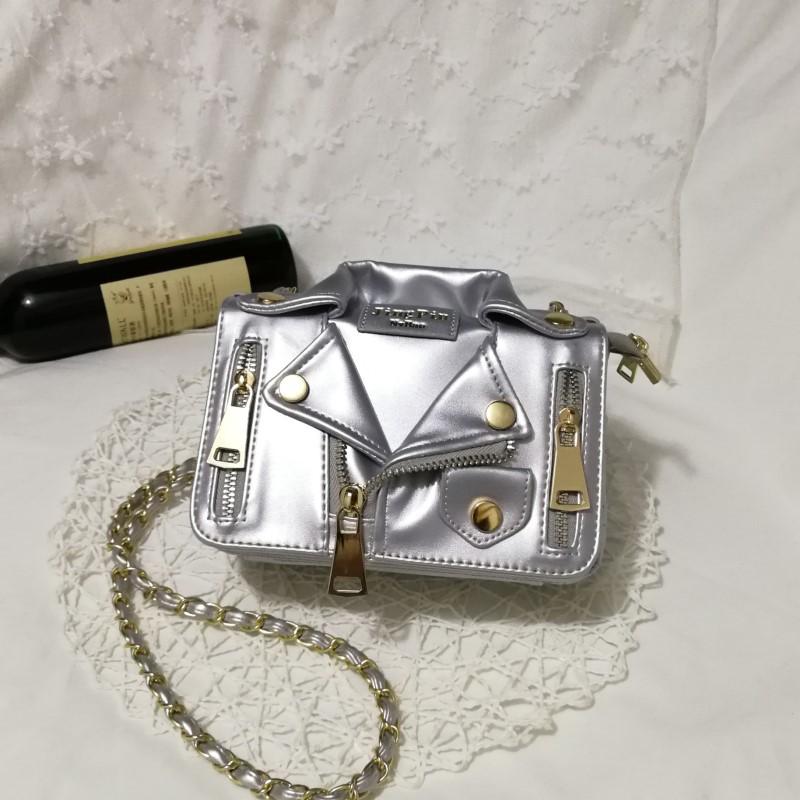 Best-Jewelry & Ornaments Nieuwe Vrouwen Ketting Motorfiets Schouder Klinknagel Jas Tassen Messenger Bag Leren Handtassen voor Meisjes zilver