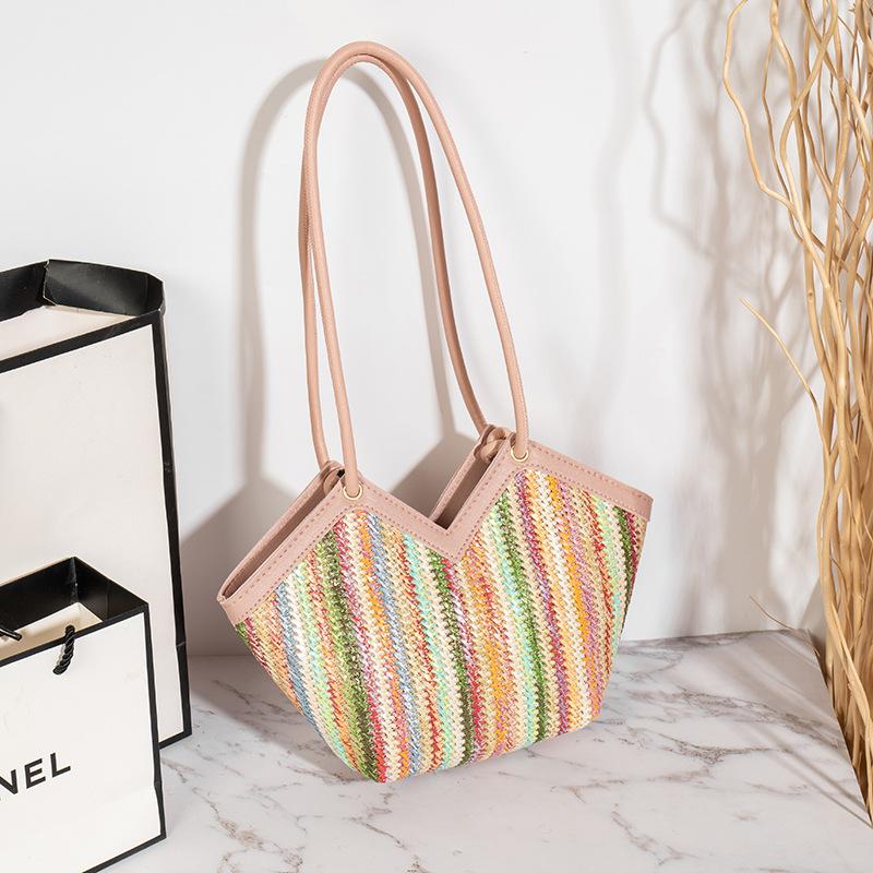 VIA ROMA Casual, veelzijdige geweven schoudertas met regenboogstrepen en briljante kleuren Crossbody damestas one size