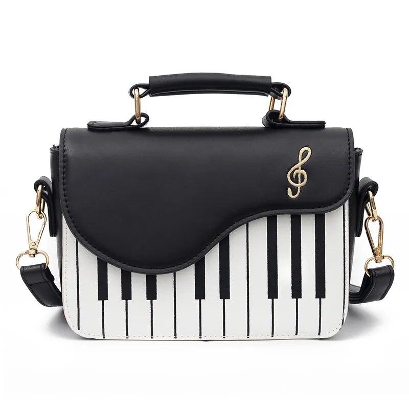 MOJOTO Mode Kleur Contrast Borduren Kleine Vierkante Tas Meisje Zoete Persoonlijkheid Piano Notities Kleine Satchel Handtas Handtas voor Dames zwart