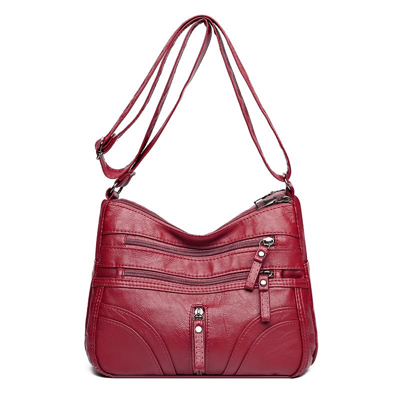 Kuluosidi Vrouwen Multi-Pocket Tas Grote Capaciteit Pu Kleine Vierkante Tas Crossbody Tas Middelbare Leeftijd Moeder Schoudertas rood