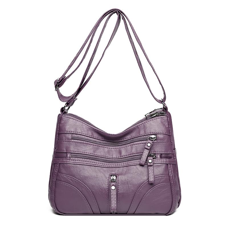 Kuluosidi Vrouwen Multi-Pocket Tas Grote Capaciteit Pu Kleine Vierkante Tas Crossbody Tas Middelbare Leeftijd Moeder Schoudertas paars