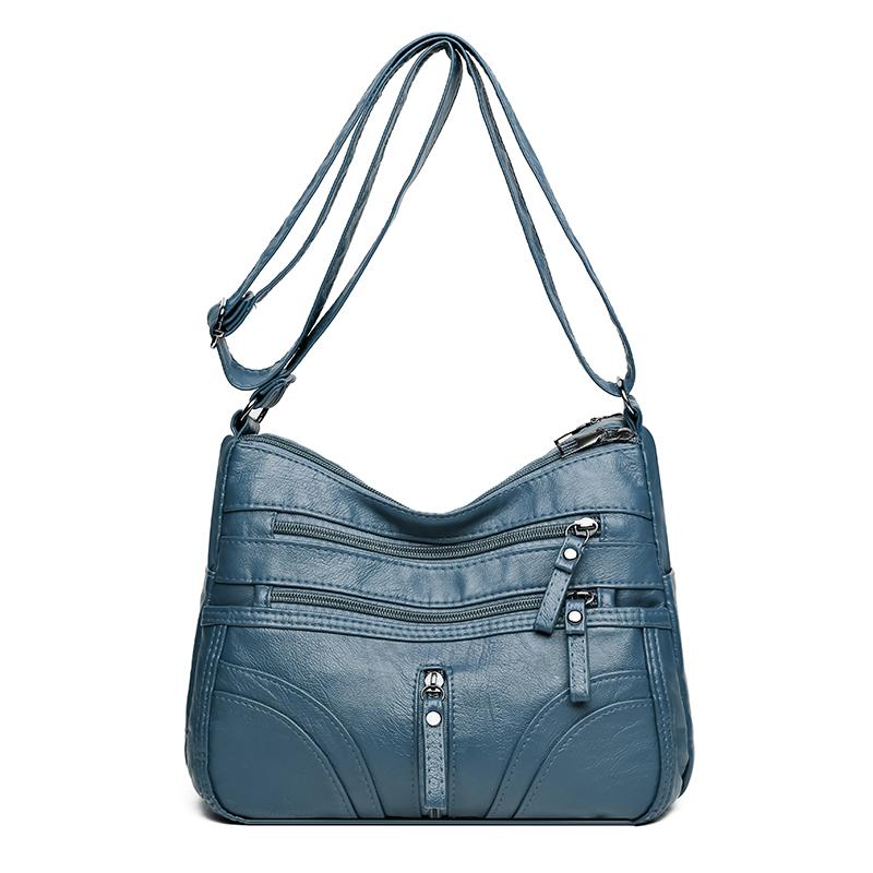 Kuluosidi Vrouwen Multi-Pocket Tas Grote Capaciteit Pu Kleine Vierkante Tas Crossbody Tas Middelbare Leeftijd Moeder Schoudertas blauw