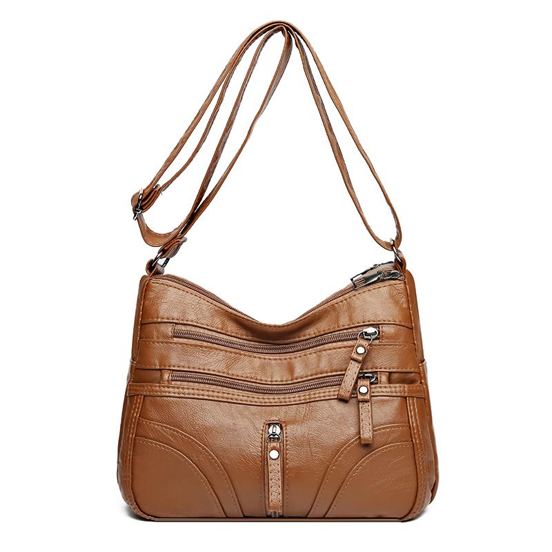 Kuluosidi Vrouwen Multi-Pocket Tas Grote Capaciteit Pu Kleine Vierkante Tas Crossbody Tas Middelbare Leeftijd Moeder Schoudertas bruin
