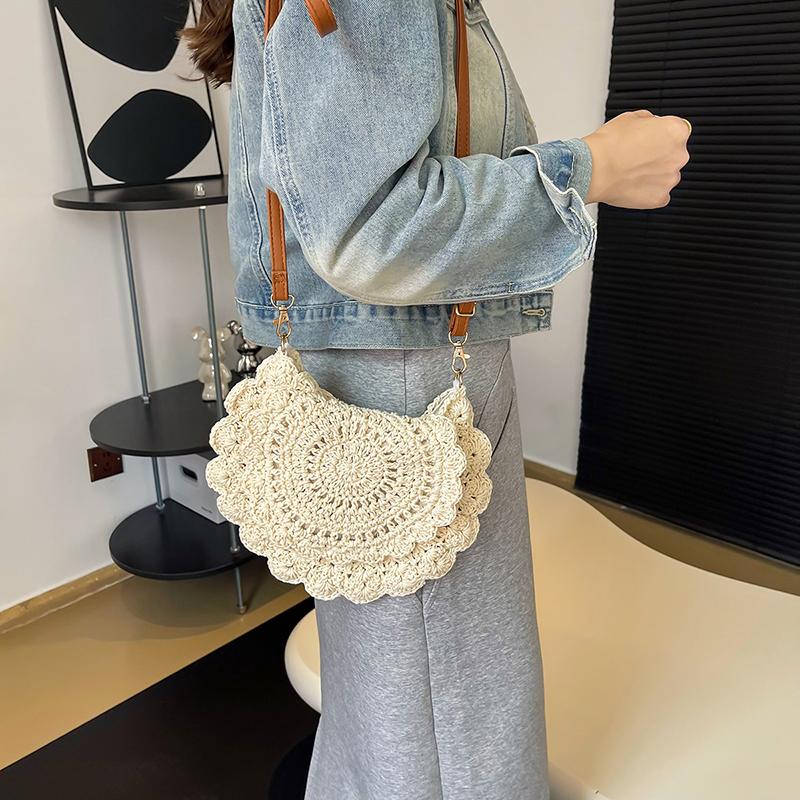 Framont Fashion House Holle gebreide sling portemonnee zomer haak crossbody tas vrouwen handgemaakte geweven schoudertas verstelbare band esthetische strandtassen