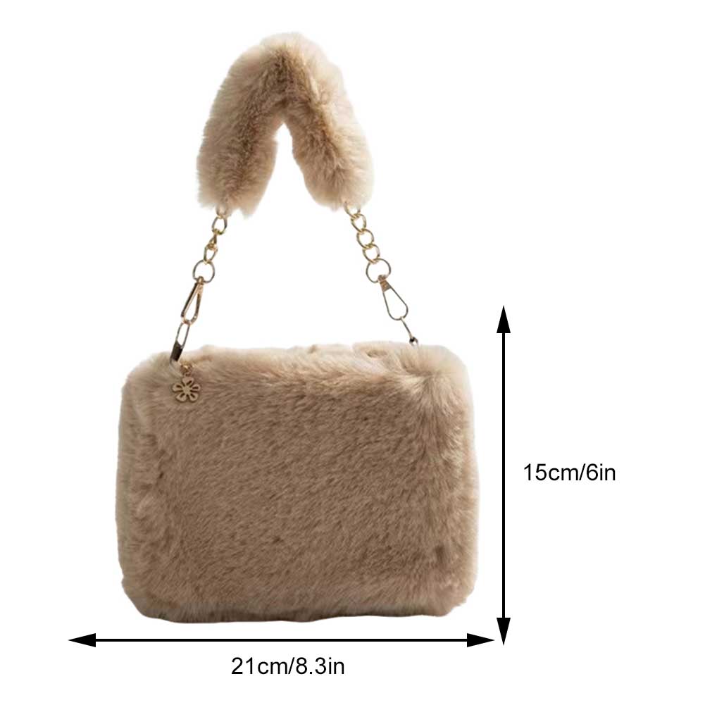 Framont Fashion House Vrouwen Faux Fur Top Handlebag Casual Fuzzy Crossbody Bag Zacht Schattige Sling Bag Ketting Pluche Vierkante Pouch Furry Portemonnee Fluffy Bolsa kaki