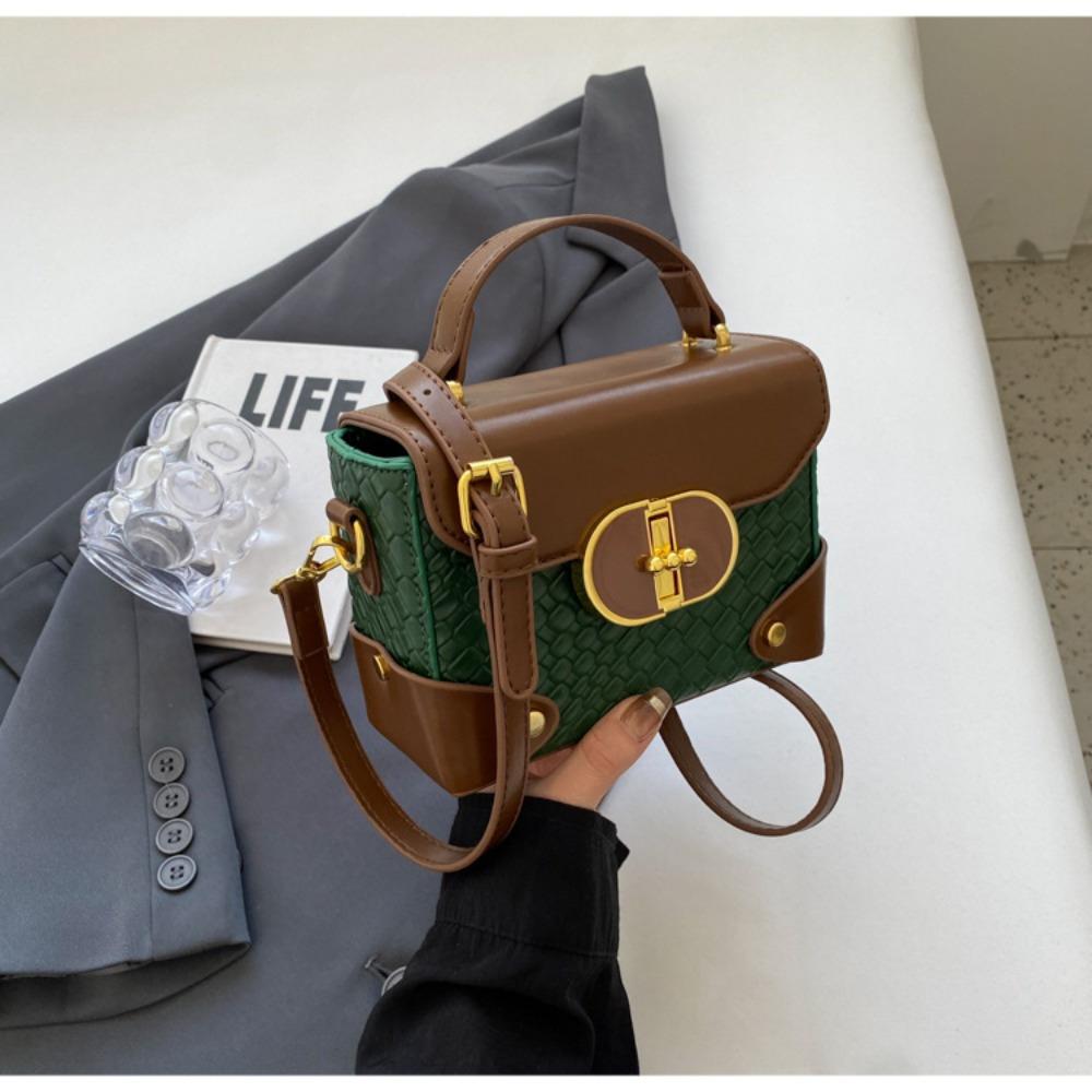 Your favorite bag Modekleur contrast kleine vierkante tas Geavanceerde textuur handtas persoonlijkheid geweven crossbody tas groen