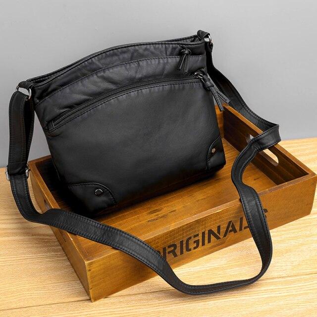 Your favorite bag Retro Damestas Dubbele Rits Zacht Leer Dame Schouder Messenger Bags Designer Dames Crossbody Tassen Handtassen zwart