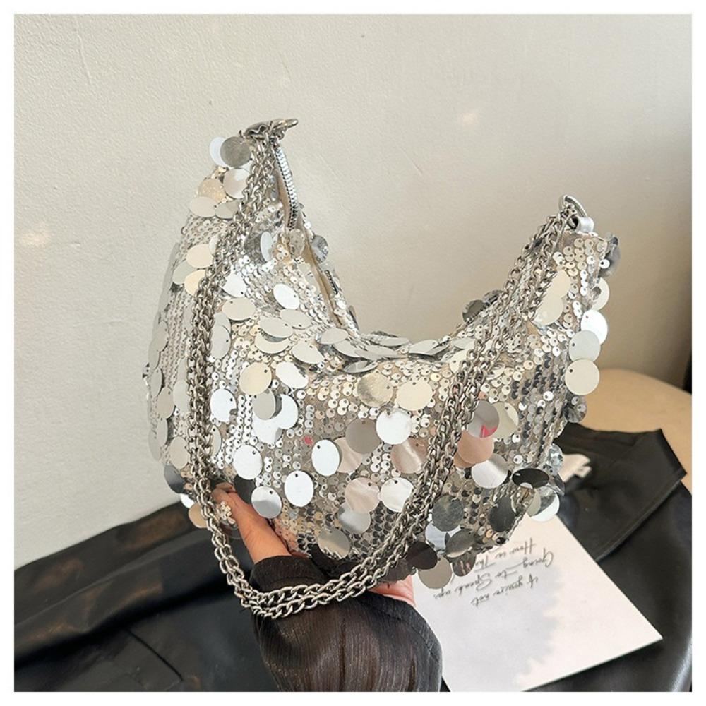 Haohangle25 Large capacity Single Shoulder Bag Sequin Chain Tote Bags Fashion Crossbody Bag  for Women zilver