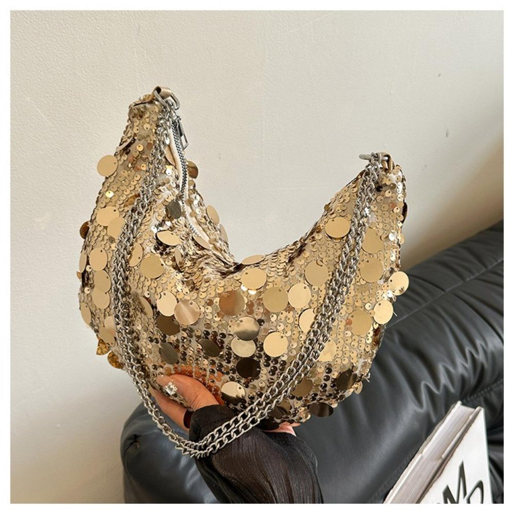 Haohangle25 Large capacity Single Shoulder Bag Sequin Chain Tote Bags Fashion Crossbody Bag  for Women goud