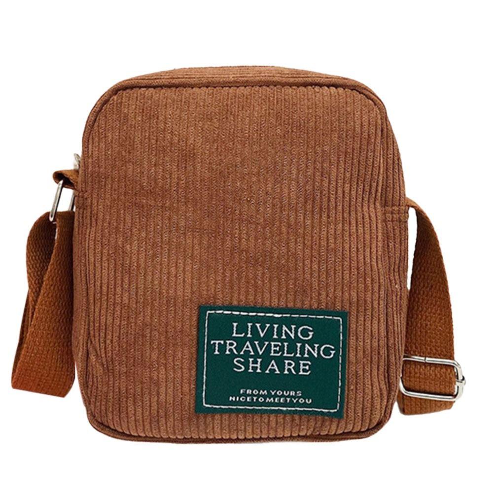 LinsooMee Corduroy Crossbody Bag Solid color Small Handbag Fashion Bucket Bag koffie