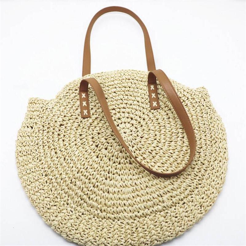 Your favorite bag Handgemaakte geweven ronde dames schoudertas Bohemian zomer stro strand handtas wit