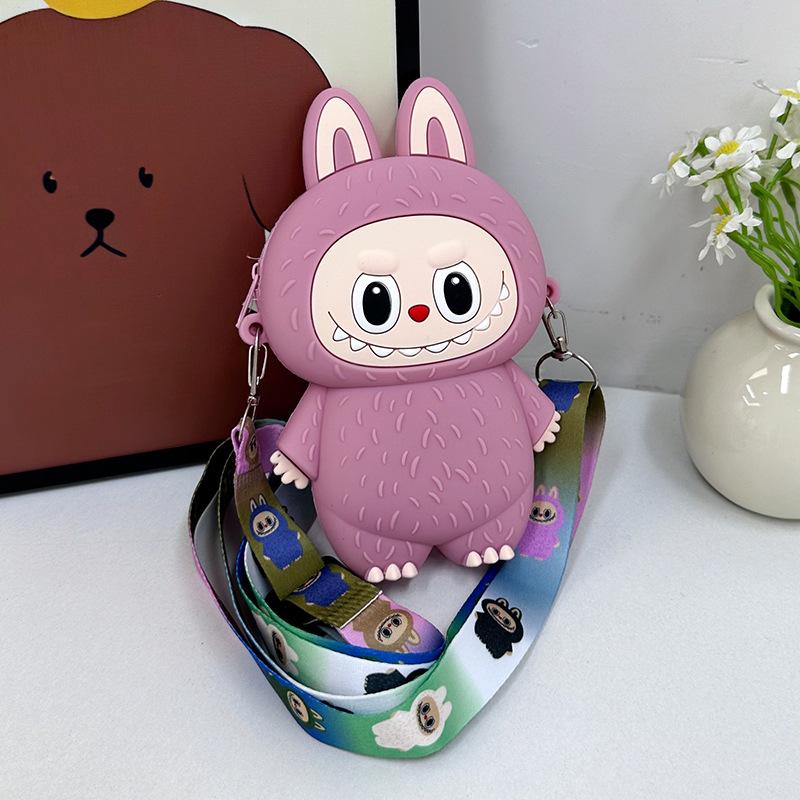 TongMeng Bag Supplies Zomer Nieuw Super Populair Kinderen Wisseltasjes Schattige Cartoon Zachte Siliconen Muntzakje voor Meisje en Jongen Trendy Macaron Mini Messenger Bag Kind Vakantiecadeau paars