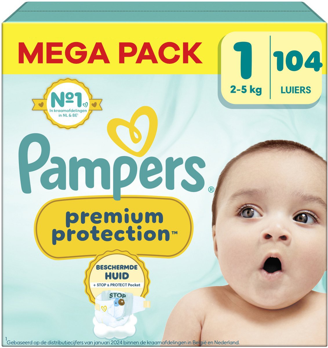 Pampers  Premium Protection - Maat 1 - Mega Pack - 104 stuks - 2/5 KG