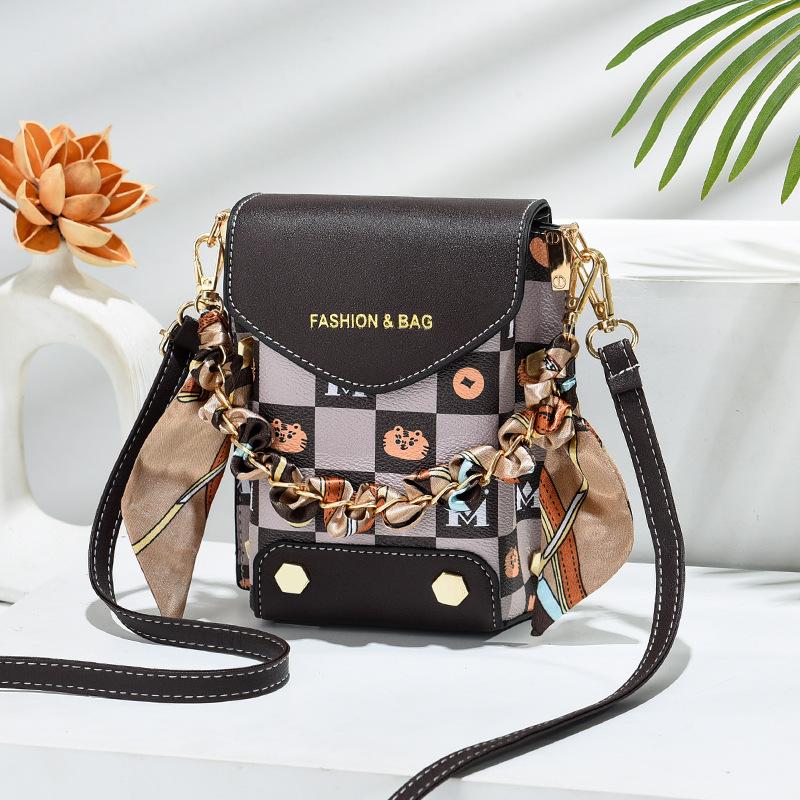 VIA ROMA Mobiele telefoontas Crossbodytas Damestas Modieus Eén schouder Retro kleine vierkante tas Mini mobiele telefoontas one size donkerbruine kleur