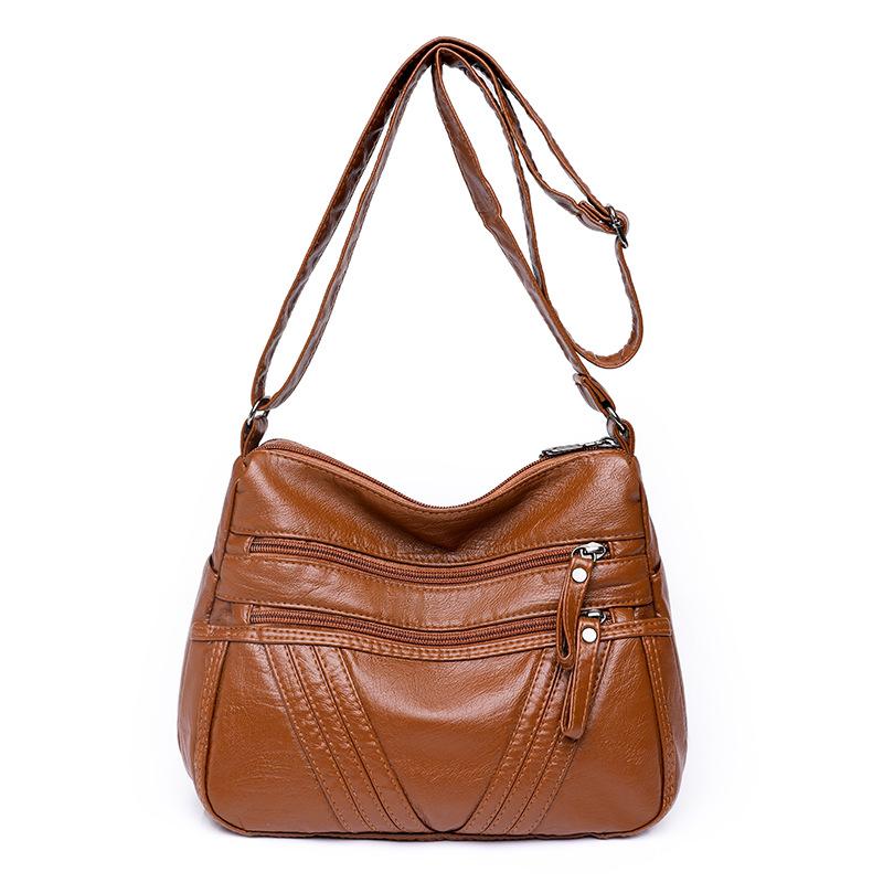 Kuluosidi Leren damestas Moedertas van middelbare leeftijd Crossbody schoudertas Tas met meerdere zakken lichtbruine kleur