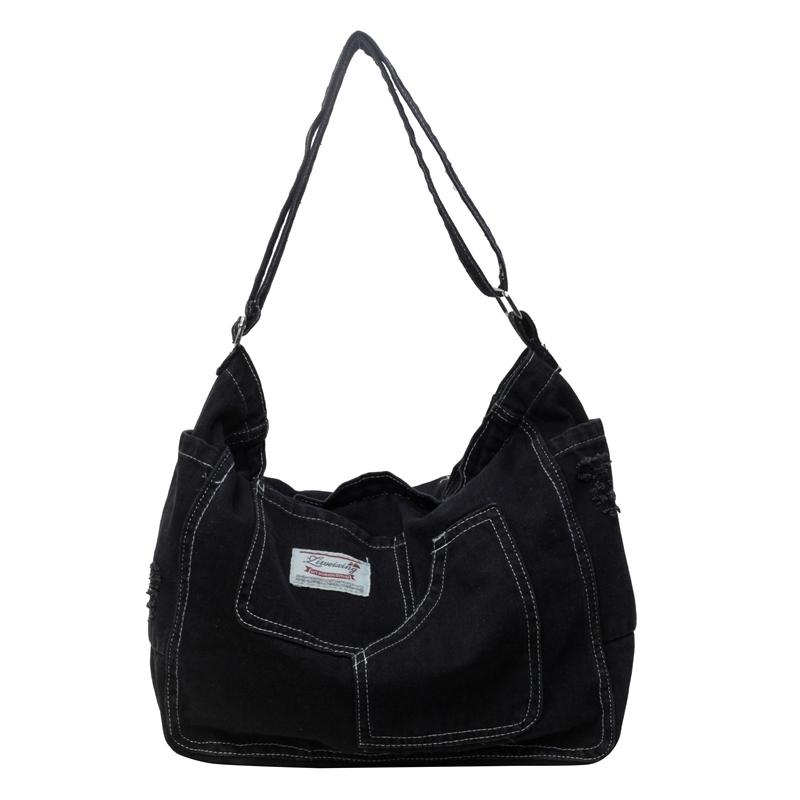 Kuluosidi Denim schoudertas dames crossbody tas denim tote bag zwart