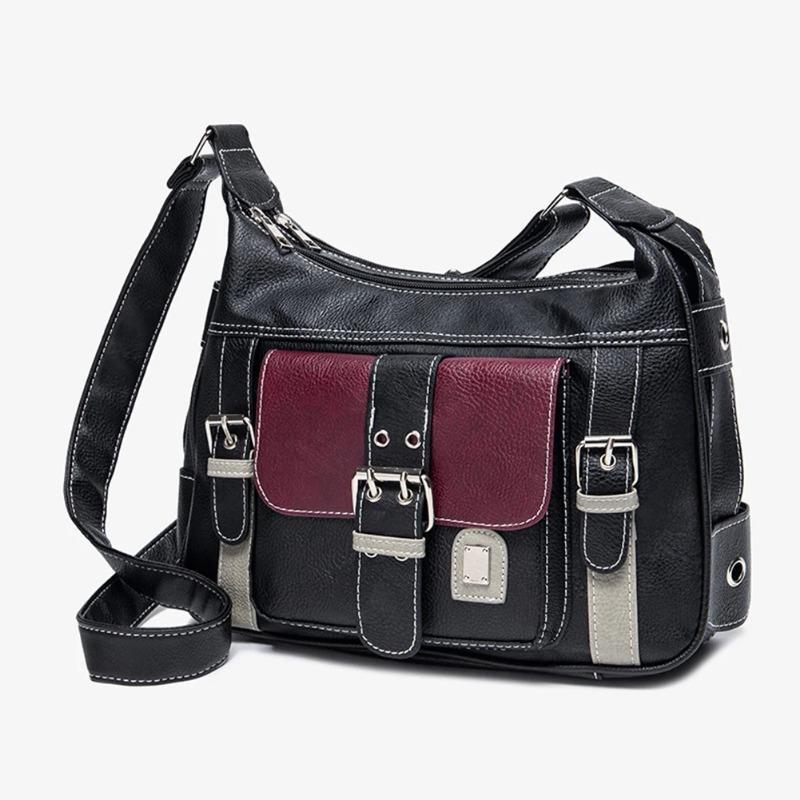 Exotic Y2K Vintage Crossbody Tas Dames Tote Hoge Kwaliteit PU Lederen Schoudertas Hip Hop Messenger Bag Vrouwelijke Grote Handtas Forensentas zwart