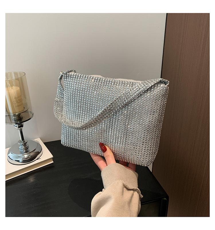 Framont Fashion House De populaire tas van dit jaar, nieuw 2024 Europese en Amerikaanse mode, retro schoudertas met strass, damestas met schoudertas en okseltas zilver