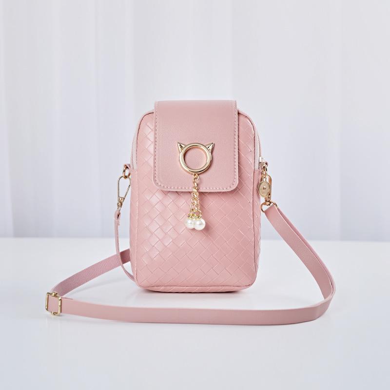 CrossCart Dames Crossbody Mobiele Telefoon Tas - 2022 Trendy Mode Portemonnee & Mini Geweven Tas roze