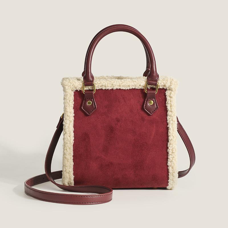 Fancy Lady Damestas Nieuwe mode Eenvoudige herfst en winter Lamsfluwelen handtas Crossbody schoudertas one size wijnrode kleur