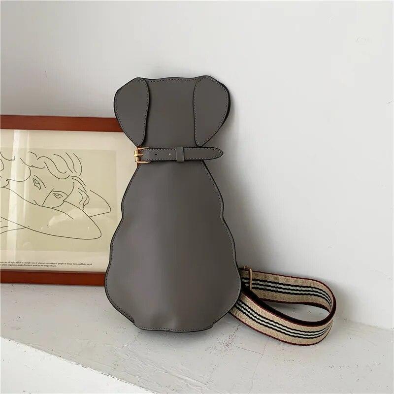 Enjoytime H Ontwerper Vintage Borst Taille Vrouwen Tas Leuke Kat Vorm Schouder Casual Crossbody Tas Portemonnee Dame Cartoon Imitatie Lederen Handag gray dog bruin