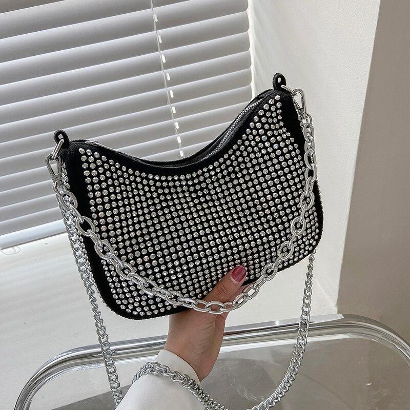 RUWB BAGS Diamond Tote Bag Okseltas 2024 Winter Nieuwe Kwaliteit PU Leer Dames Designer Handtas Luxe Merk Schouder Messenger Bag 23 X 5 X 16 CM zilver