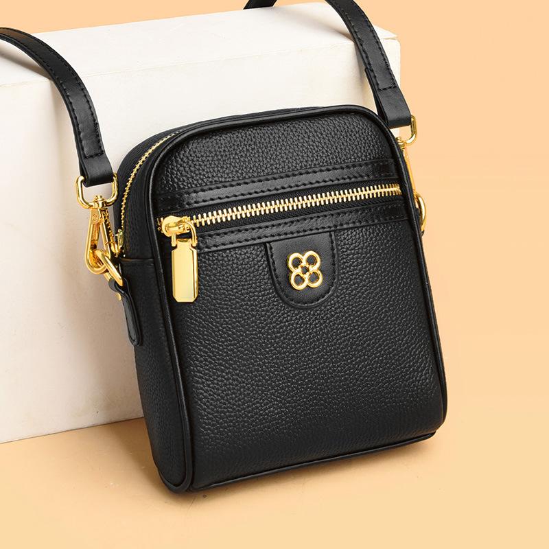 VIA ROMA Kleine groep dames eenvoudige en modieuze crossbody tas met één schouder Koeienhuid telefoontas one size zwart