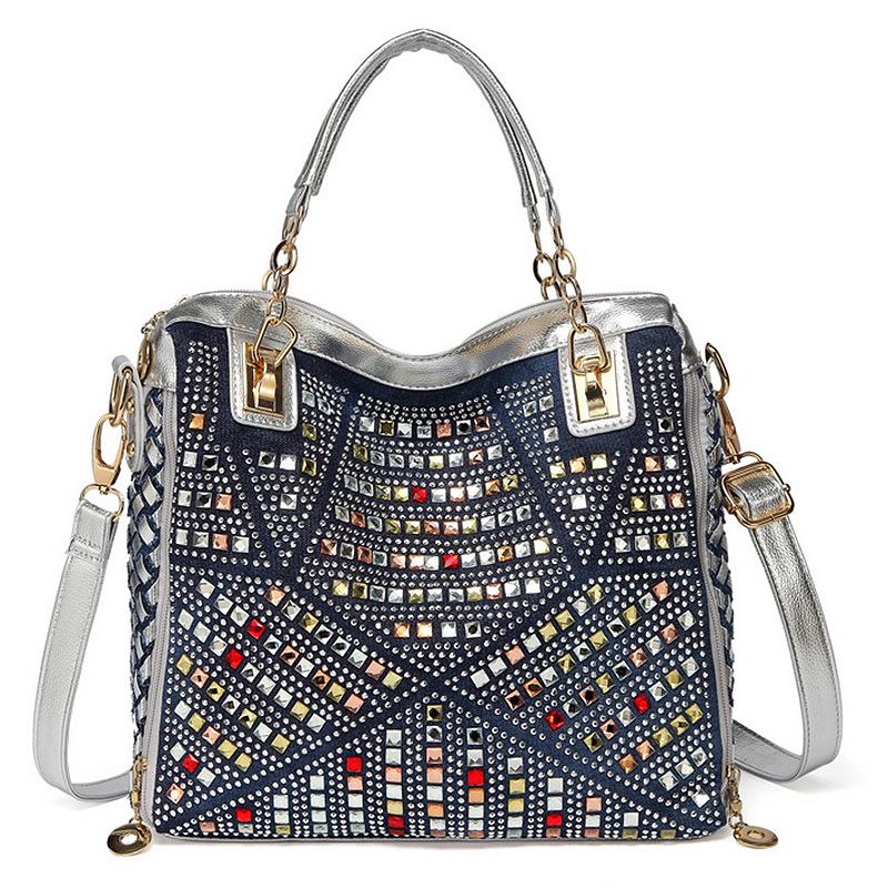 Sparkling Stars Denim tas, canvas, kleurrijke diamant, crossbody tas met enkele schouder, casual damestas, handtas, draagtas
