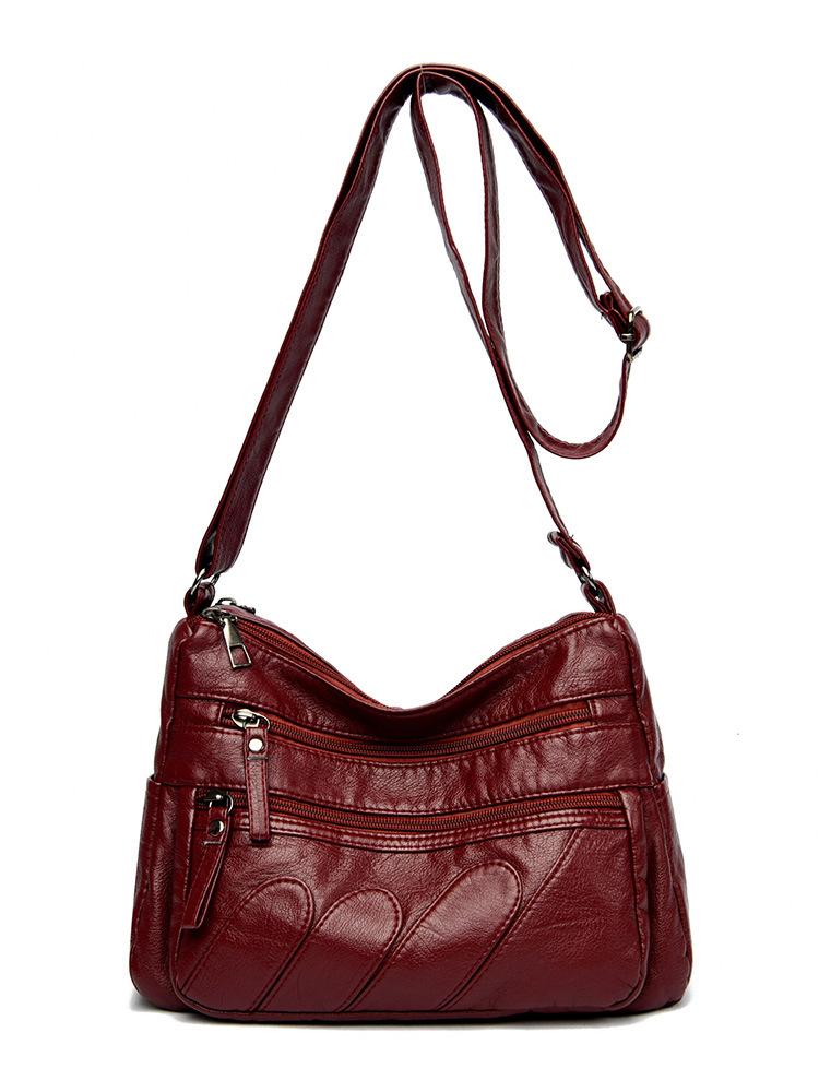 Kuluosidi Zachte leren tas voor dames, meerlaagse moedertas, grote capaciteit schoudertas en crossbodytas rood