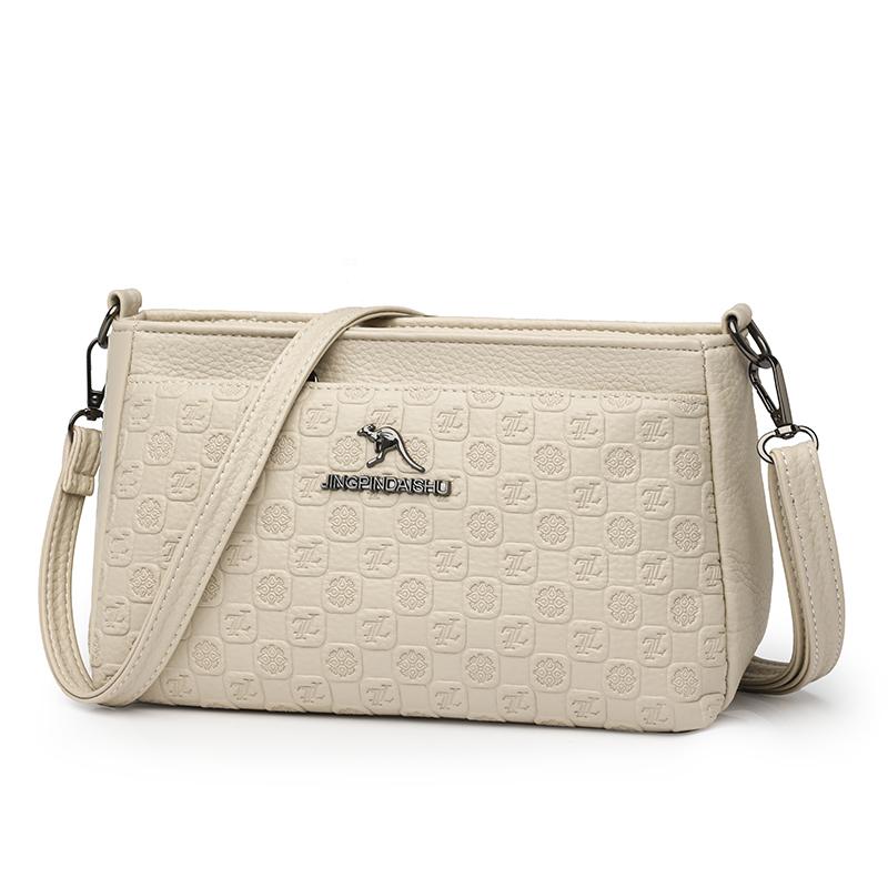 Kuluosidi Zachte leren dames crossbody tas effen kleur schoudertas middelgroot kleine tas moeder tas mobiele telefoon tas beige