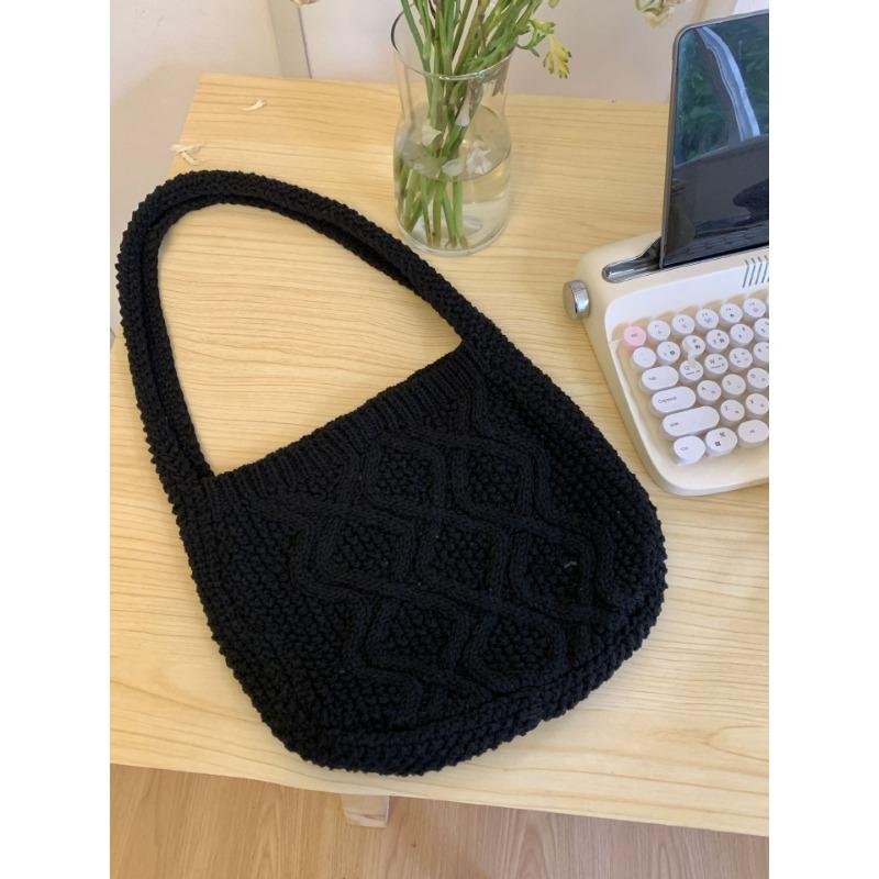VIA ROMA All-in-one gebreide handtas crossbody tas dames schoudertas gebreide tas geweven boodschappentas zwart
