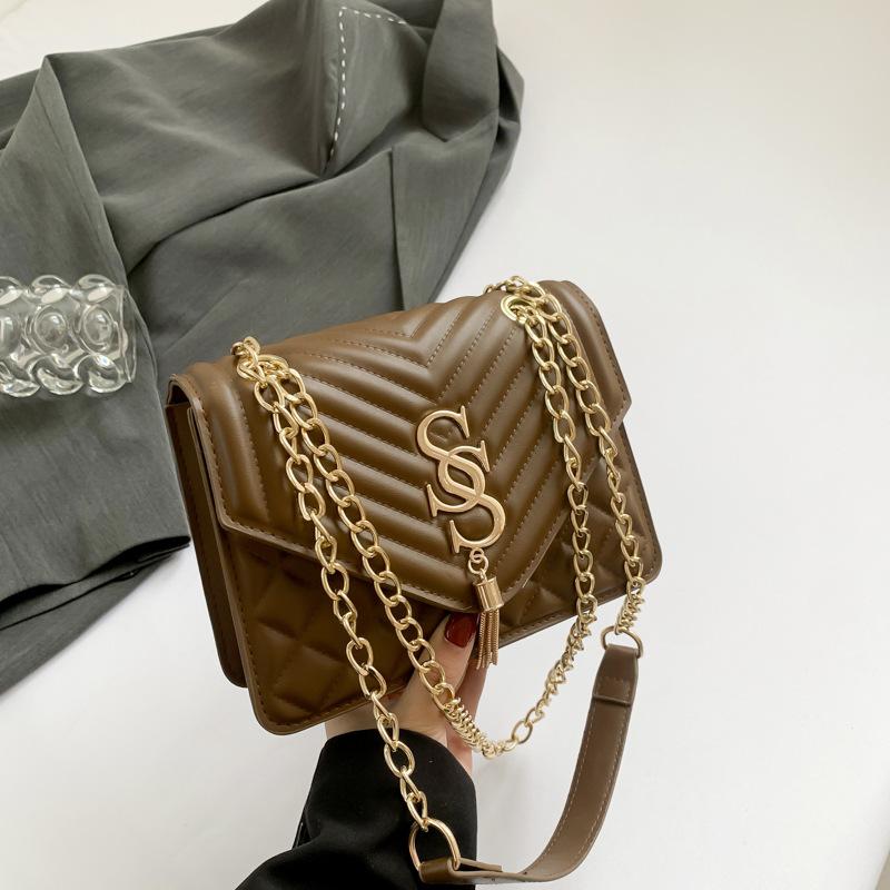 Framont Fashion House Retro effen kleur ketting messenger tas dames eenvoudige casual tas dames 2024 zomer nieuwe mode trend schoudertas bruin