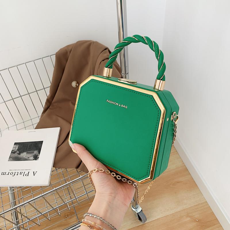 Molly Show Modeontwerper Metalen vierkante tas Dames Kleine mobiele telefoonketting Eén schouder Crossbody Portemonnee Doos Avondprint Klassiek effen groen
