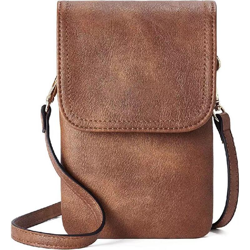 Yoghurt Veganistisch leren kleine crossbodytassen voor vrouwen Designer mobiele telefoon tas Dames portemonnee portemonnees met verstelbare band bruin