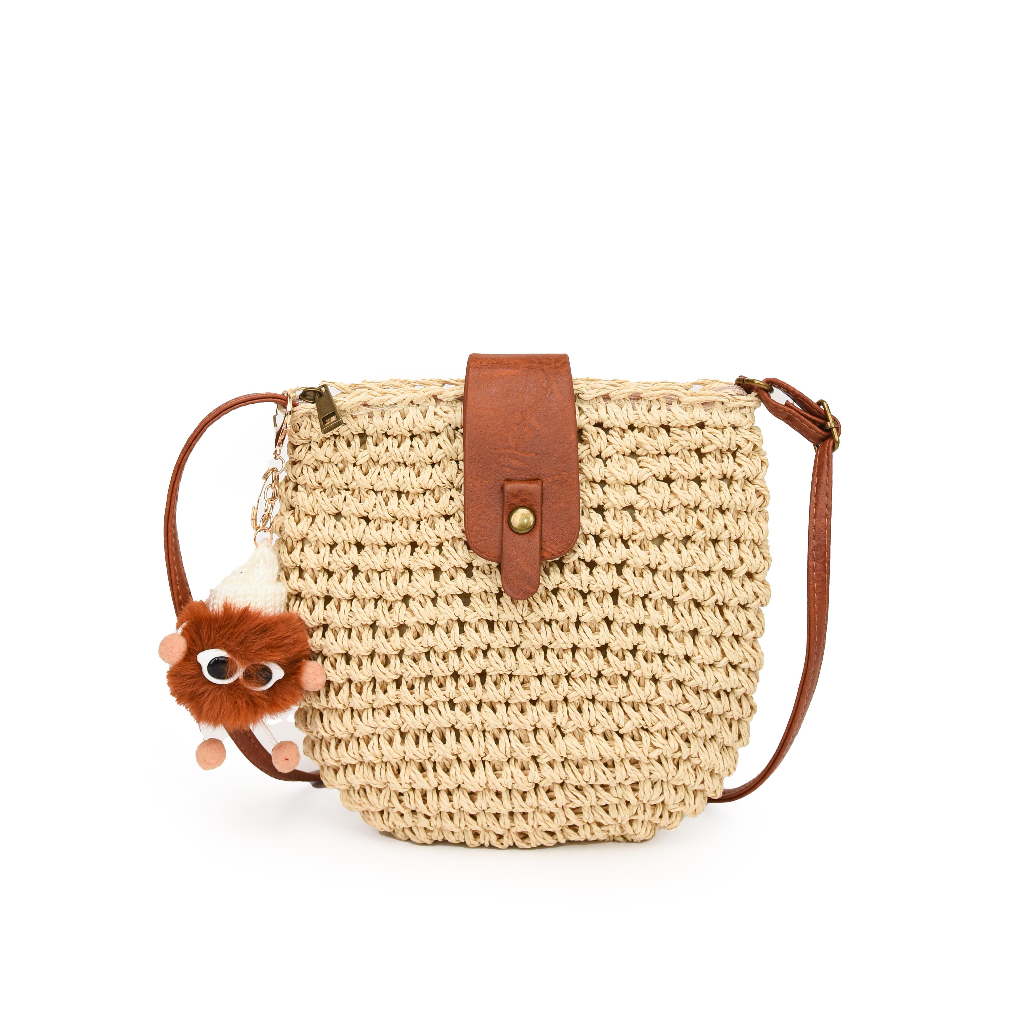 RUWB BAGS Zomer Stro Tas Voor Vrouwen Mode Halve Cirkel Crossbody Tassen Rotan Handgemaakte Messenger Handtas Reis Strandtassen Tote beige