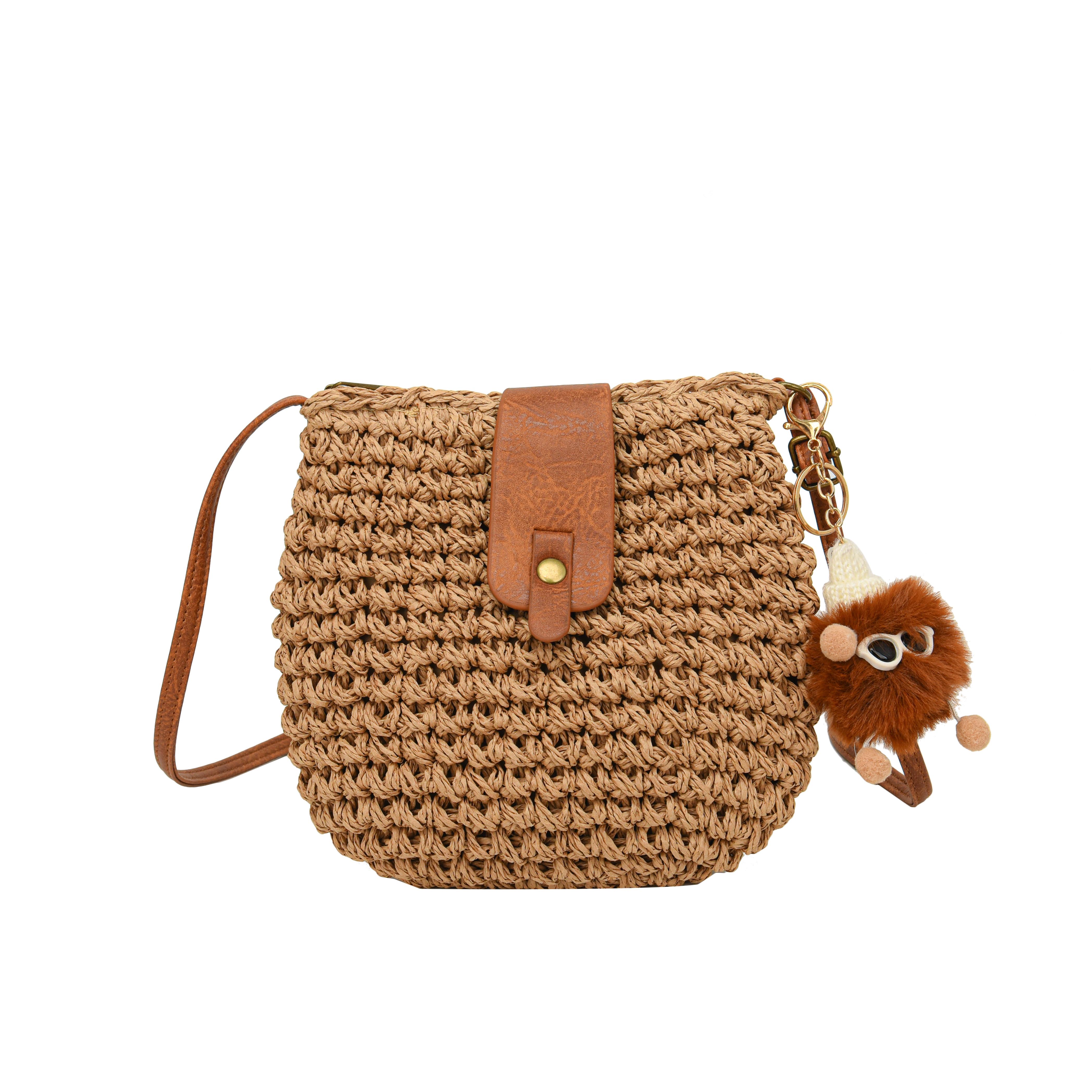 RUWB BAGS Zomer Stro Tas Voor Vrouwen Mode Halve Cirkel Crossbody Tassen Rotan Handgemaakte Messenger Handtas Reis Strandtassen Tote kaki