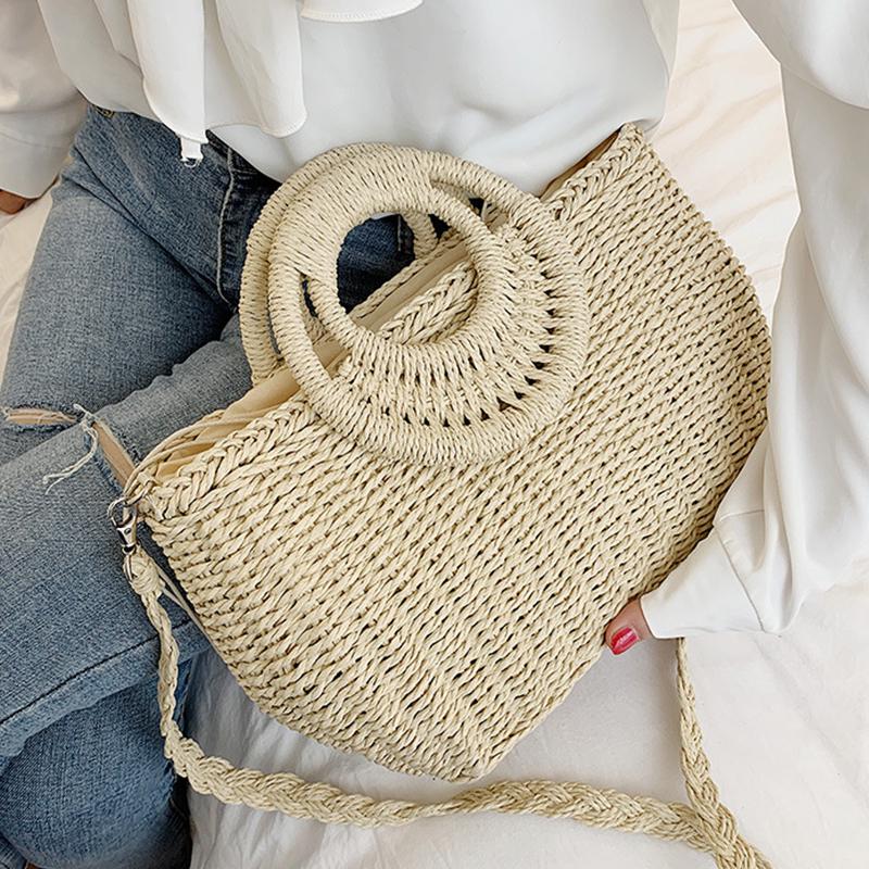 Your favorite bag Strozakken voor vrouwen Zomer Casual Geweven Crossbody Schouder Reistas Strandtas Vrouwelijke Rotan Handtassen Tas Vrouwen beige