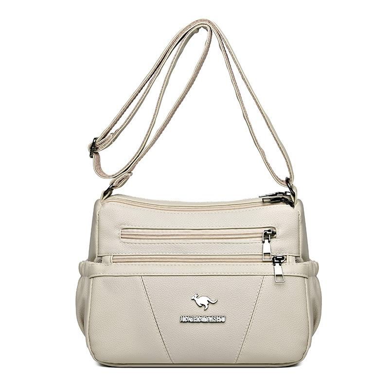 Kuluosidi Vrouwen zachte leren grote capaciteit tas middelbare leeftijd moeders tas meerlaagse schouder crossbody tas mobiele telefoon tas kleine vierkante tas wit