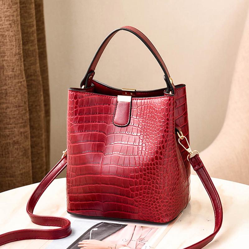 NK39UR Vrouwen Krokodil Patroon Emmer Handtas Schouder Messenger Tassen Dames PU Portemonnee 20*14*22cm rood