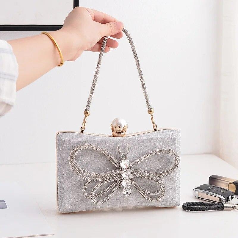 Enjoytime H Zwarte dames schoudertas vlinder diamant clutch portemonnee luxe tassen van hoge kwaliteit beroemde merk handtas ontwerper kristallen portefeuilles zilver