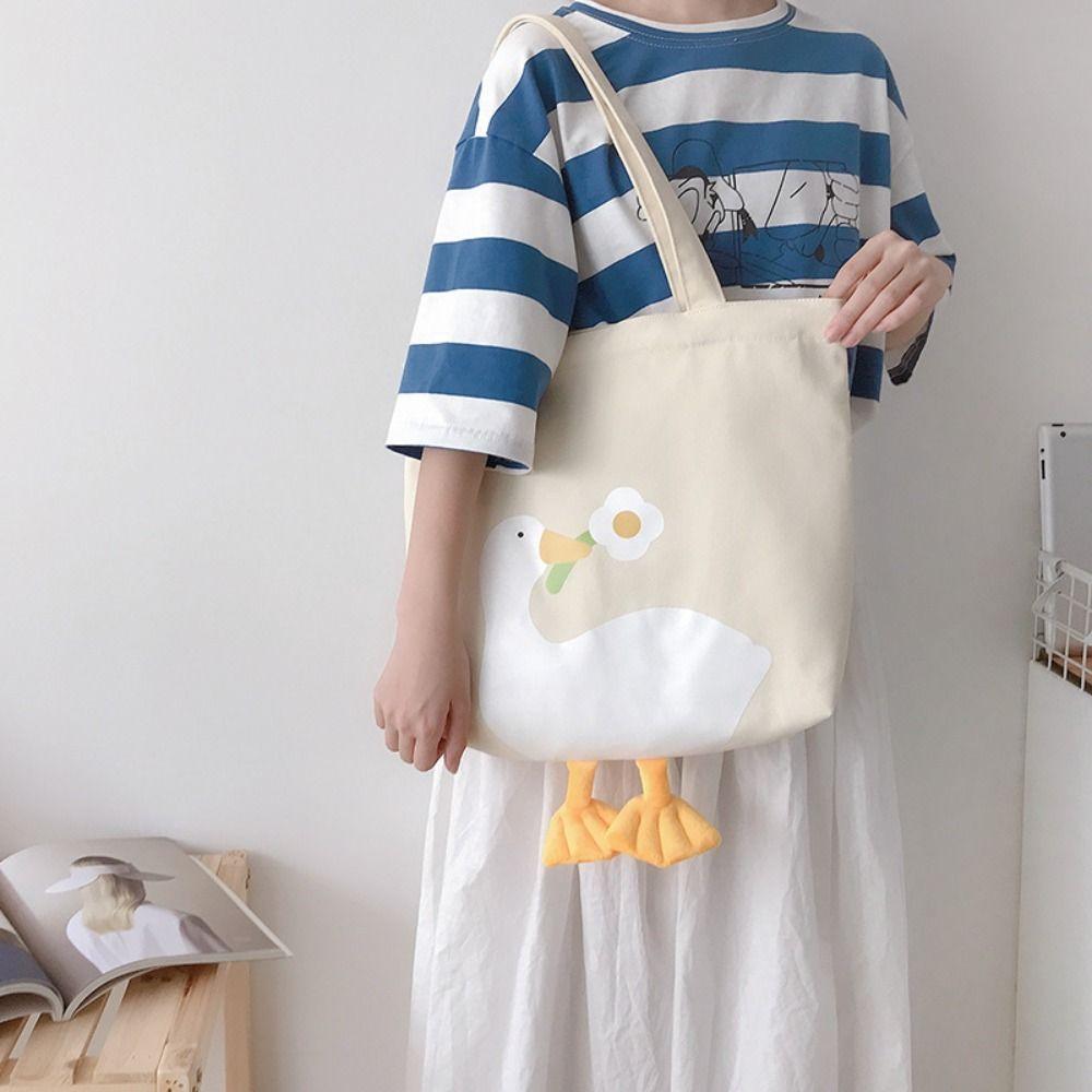 InsprerMe Eco Cute Duck Tote Bag Canvas Duck Embroidery Crossbody bag Fashion Large-Capacity Shopping Bag 1