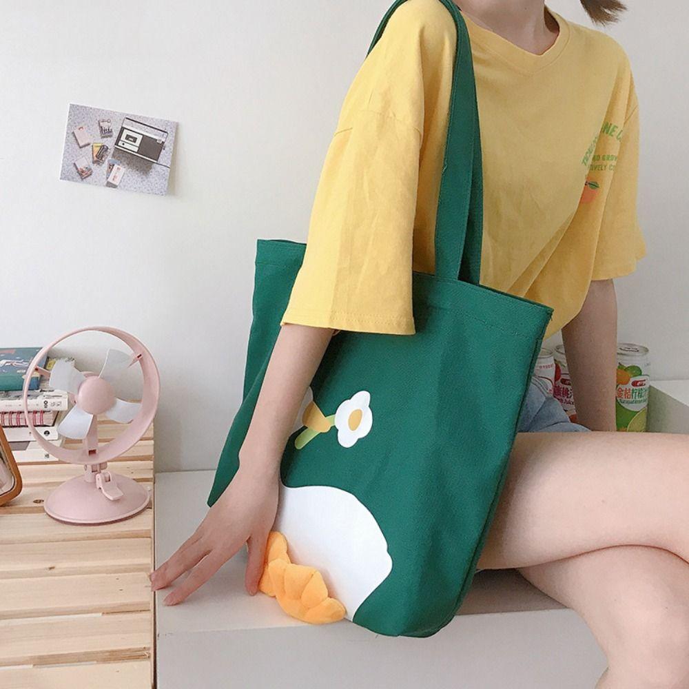 InsprerMe Eco Cute Duck Tote Bag Canvas Duck Embroidery Crossbody bag Fashion Large-Capacity Shopping Bag 2