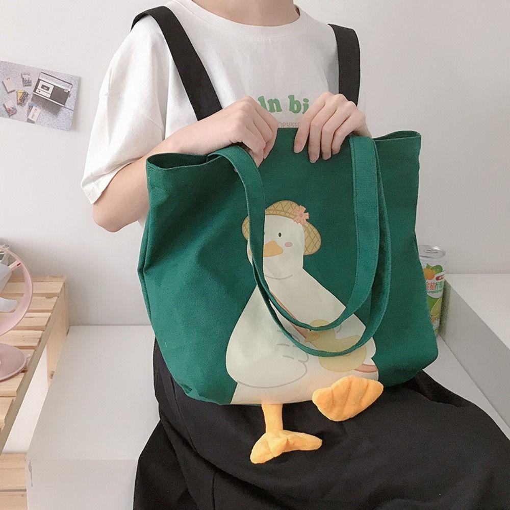 InsprerMe Eco Cute Duck Tote Bag Canvas Duck Embroidery Crossbody bag Fashion Large-Capacity Shopping Bag 4