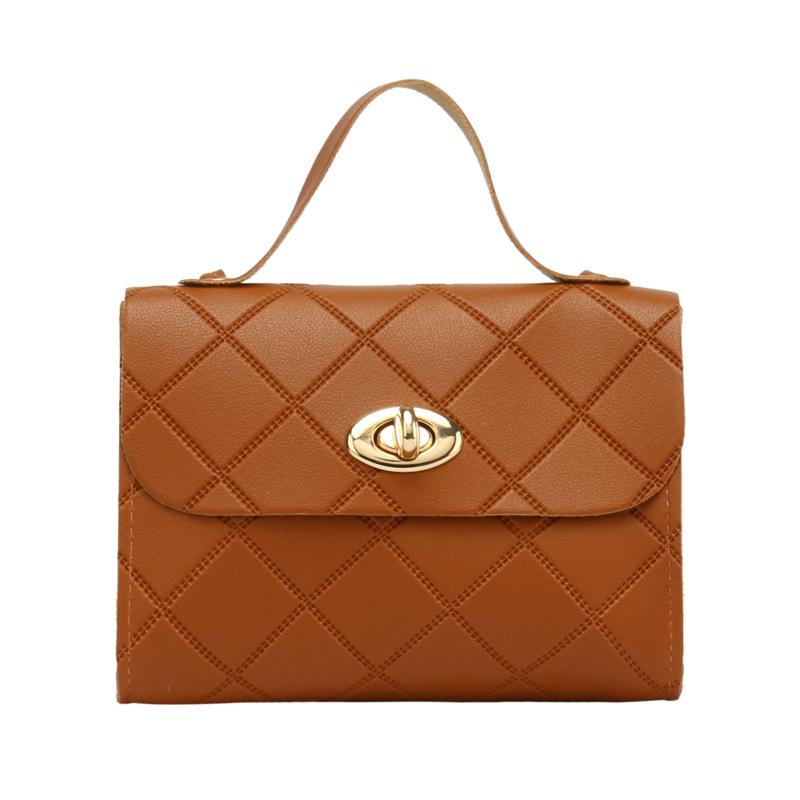 CrossCart 2021 Koreaanse handtas met diamantstreep en klein vierkant voor dames bruin
