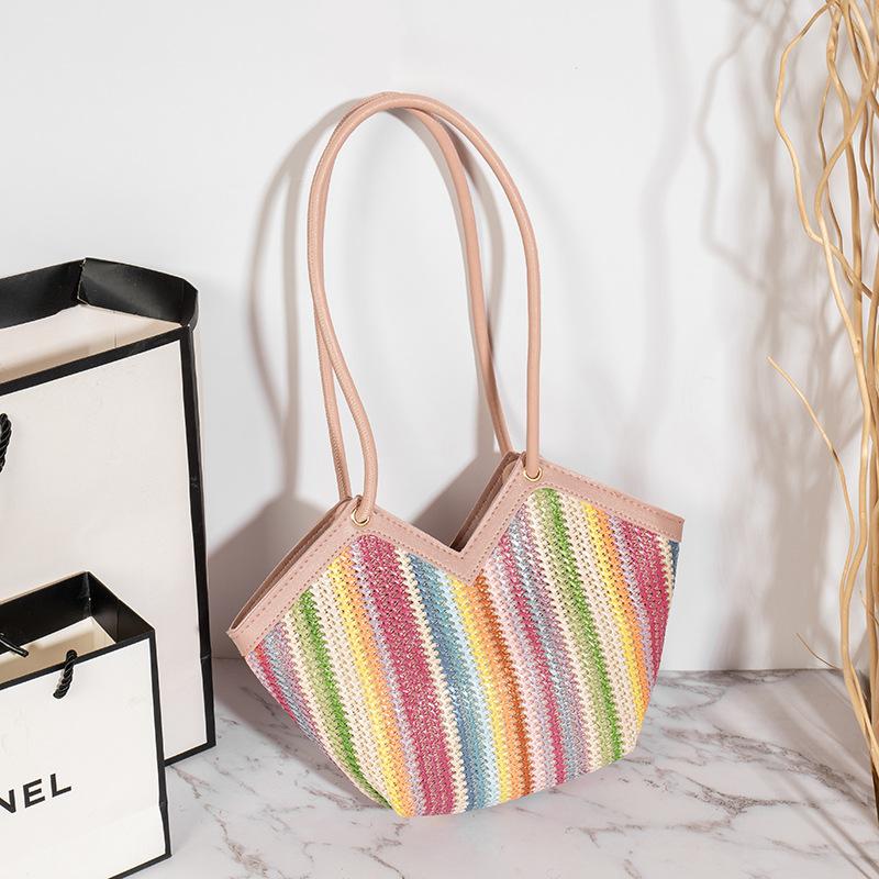 VIA ROMA Casual, veelzijdige geweven schoudertas met regenboogstrepen en briljante kleuren Crossbody damestas one size
